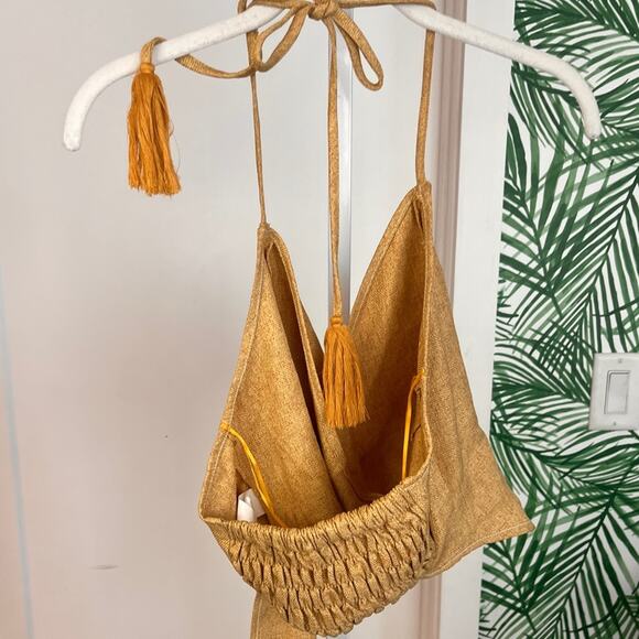 Moon River yellow wrap halter top - Picture 5 of 8